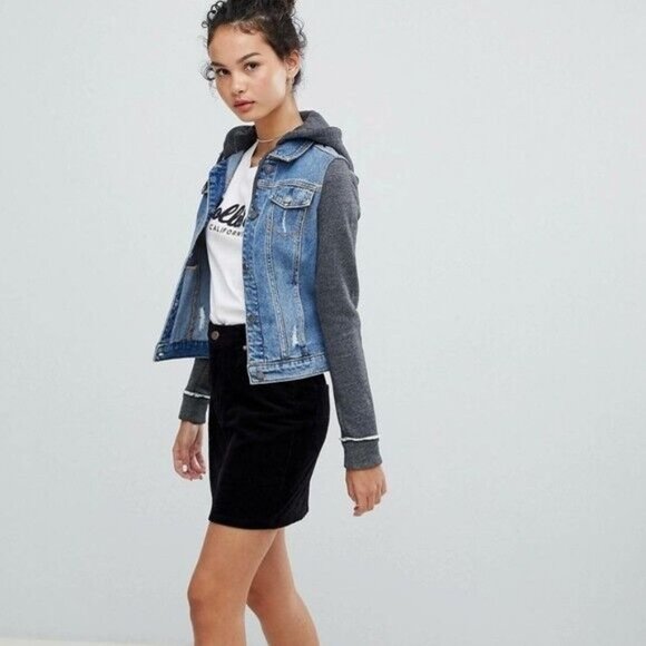 Hollister Jackets & Blazers - Hollister Denim Jean Distressed Grey Hoodie Jacket Size XS